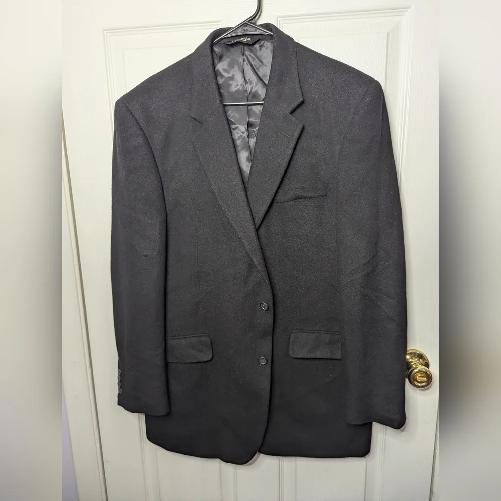 Jos A Bank Blazer Sport Jacket Coat Mens 44L Black Camel Hair 2 Button